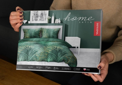 Pościel satyna bawełniana zielona Home Satin 180x200 w liście