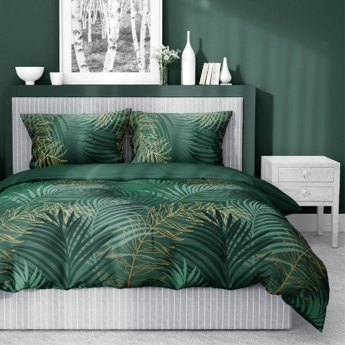 Pościel satyna bawełniana zielona Home Satin 160x200 w liście