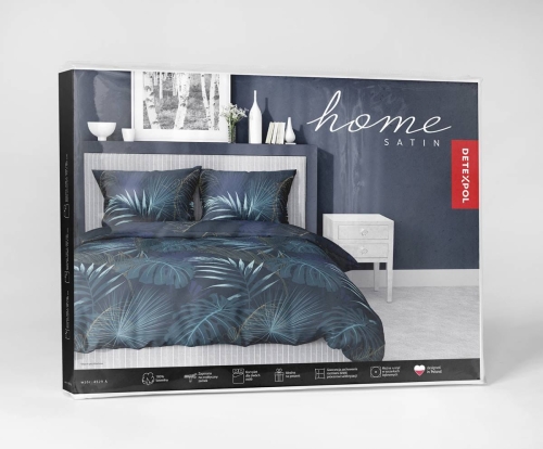 Pościel satyna bawełniana granatowa Home Satin 220x200 liście 