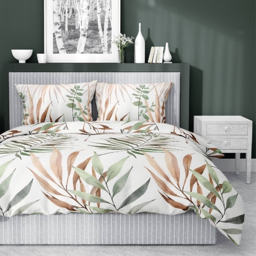 Pościel satyna bawełniana biała Home Satin 160x200 w liście 