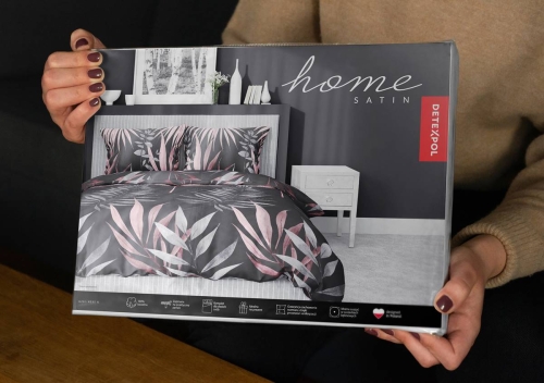 Pościel satyna bawełniana czarna Home Satin 160x200 w liście