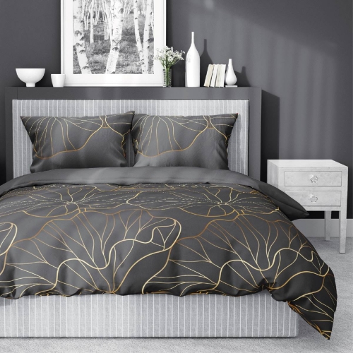 Pościel satyna bawełniana brązowa Home Satin 160x200 w kwiaty