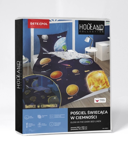 Pościel bawełniana świecąca 140x200 Układ Słoneczny
