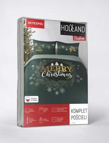 Komplet pościeli świątecznej zielonej Merry Christmas 160x200 Holland