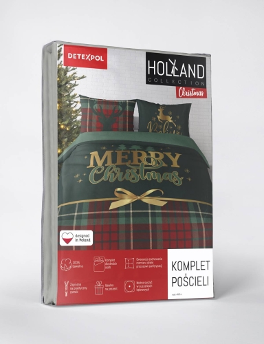 Komplet pościeli świątecznej zielono czerwonej Merry Christmas 160x200 Holland