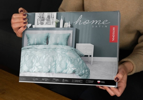 Pościel satyna bawełniana miętowa Home Satin 160x200 w liście