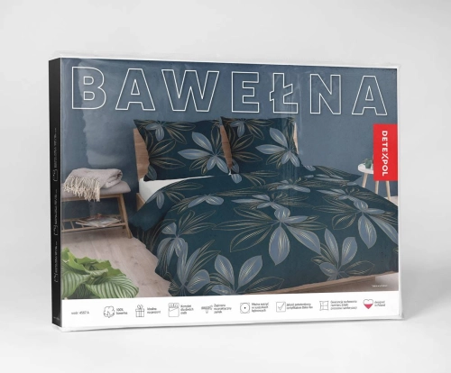 Pościel bawełniana granatowa 220x200 w liście