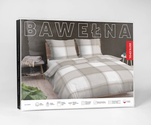 Pościel bawełniana beżowa 220x200 w kratkę