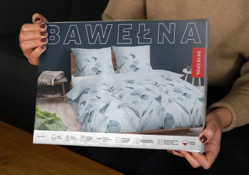 Pościel bawełniana błękitna 160x200 w liście