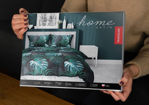 Pościel satyna bawełniana Home Satin 220x200 turkusowe liście monstery