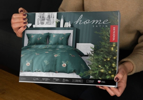 Pościel satyna bawełniana świąteczna zielona Home Satin 160x200 Szyszki