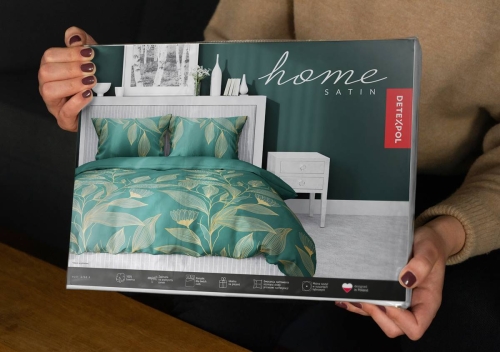 Pościel satyna bawełniana Home Satin zielona 220x200 w złote liście