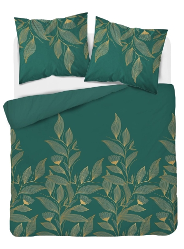 Pościel satyna bawełniana Home Satin zielona  180x200 w złote liście