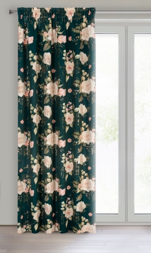 Zasłona Rose 135x270 zielona w kwiaty taśma