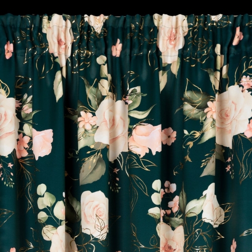 Zasłona Rose 135x270 zielona w kwiaty taśma