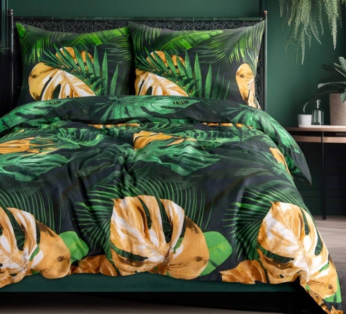 Komplet pościeli z bawełny satynowej 180x200 w liście monstery