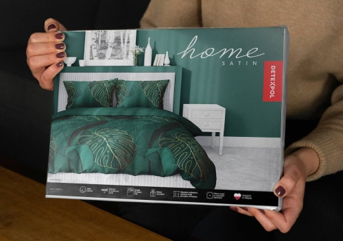 Pościel satyna bawełniana Home Satin zielona 220x200 liście monstery