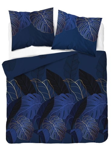 Pościel satyna bawełniana Home Satin granatowa 160x200 w liście monstery