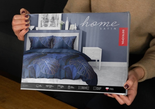 Pościel satyna bawełniana Home Satin granatowa 220x200 w liście monstery 