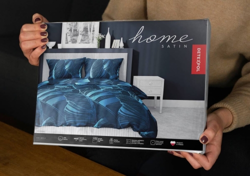 Pościel satyna bawełniana Home Satin granatowa 220x200 w liście