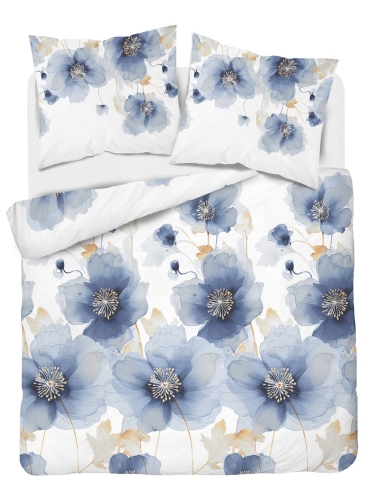 Pościel satyna bawełniana Home Satin biała 180x200 w błękitne kwiaty