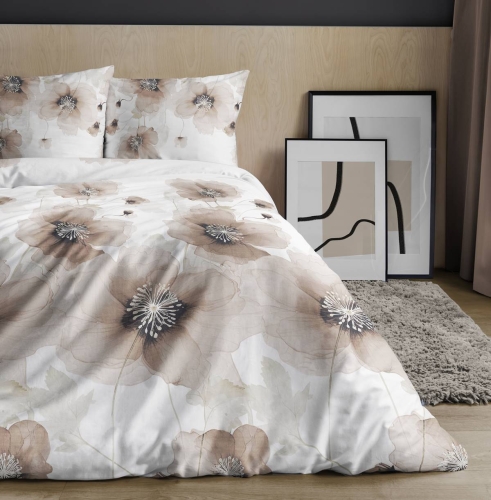 Pościel satyna bawełniana Home Satin biała 160x200 w brązowe kwiaty