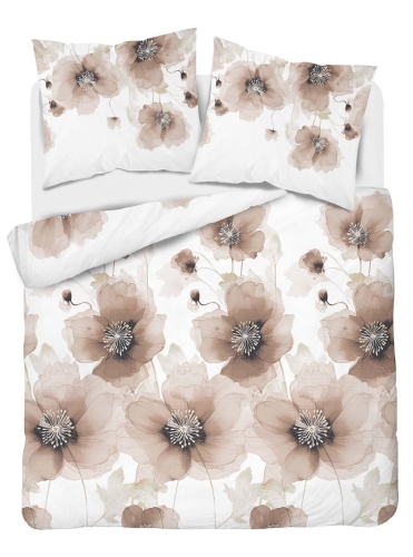Pościel satyna bawełniana Home Satin biała 160x200 w brązowe kwiaty