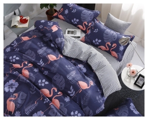 Komplet pościeli dwustronnej granatowej 200x220 we flamingi 