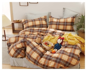 Komplet pościeli dwustronnej beżowo brązowej 180x200 w kratkę
