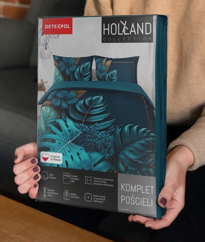 Pościel bawełniana Holland 220x200 w turkusowe liście