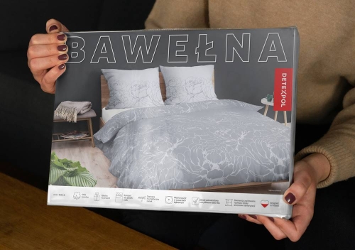 Pościel bawełniana 100% popielata 160x200 w kwiaty