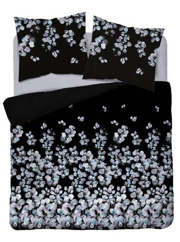 Pościel bawełniana 100% czarna 180x200 w listki