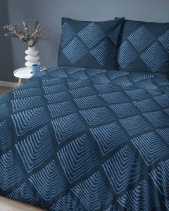 Pościel bawełniana 100% granatowa 220x200 w geometryczny wzór