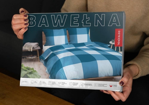 Pościel bawełniana 100% granatowo niebieska 220x200 w kratkę