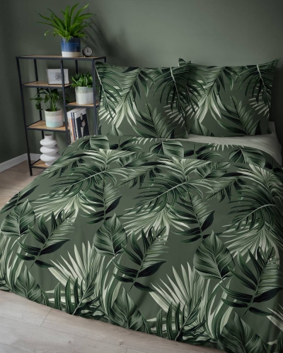 Pościel bawełniana 100% zielona 220x200 w liście