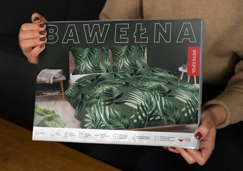Pościel bawełniana 100% zielona 220x200 w liście