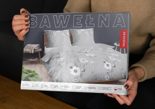 Pościel bawełniana 100% popielata 220x200 w jasne kwiaty
