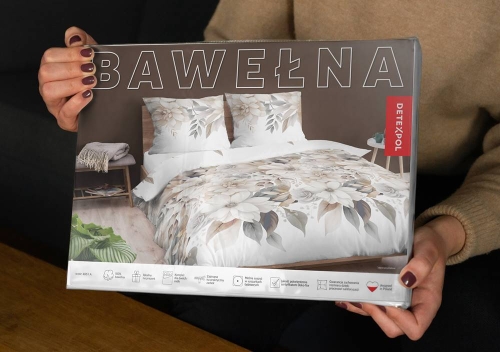 Pościel bawełniana 100% biała 160x200 w beżowe kwiaty