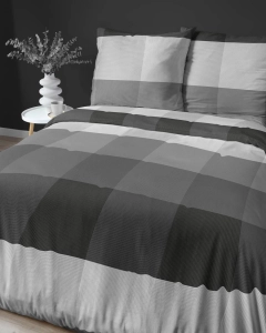 Pościel satyna bawełniana Home Satin 220x200 w czarno biało popielatą kratę