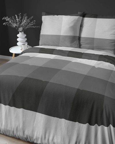 Pościel satyna bawełniana Home Satin 220x200 w czarno biało popielatą kratę