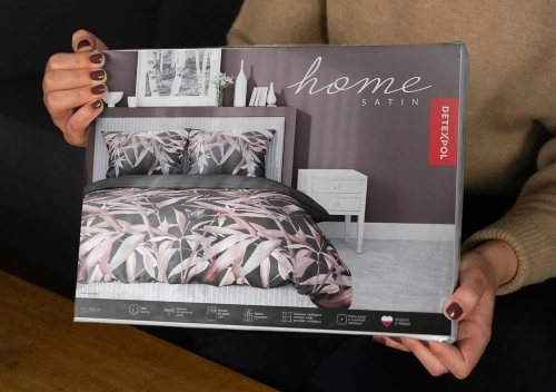 Pościel satyna bawełniana Home Satin grafitowo różowa 160x200 w kwiaty