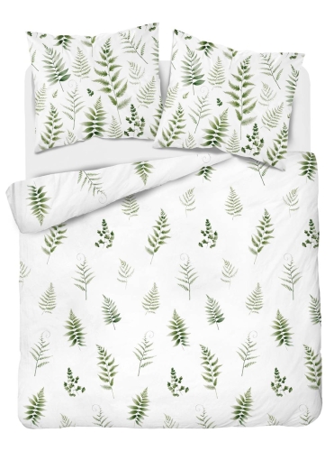 Pościel z satyny bawełnianej Home Satin biała 160x200 w zielone gałązki