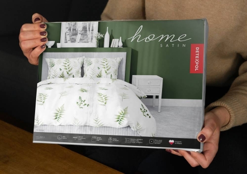 Pościel z satyny bawełnianej Home Satin biała 220x200 w zielone gałązki