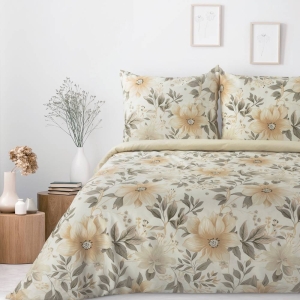 Komplet pościeli Sonia kremowej 100% bawełniana 160x200 w duże beżowe kwiaty