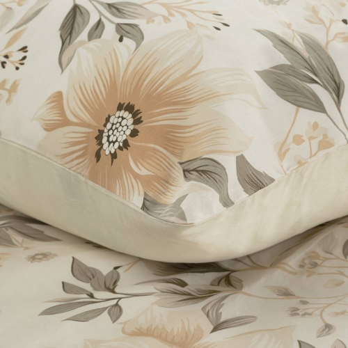 Komplet pościeli Sonia kremowej 100% bawełniana 220x200 w duże beżowe kwiaty