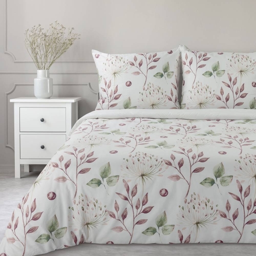 Komplet pościeli Sonia 100% bawełniana biała 140x200 w liście