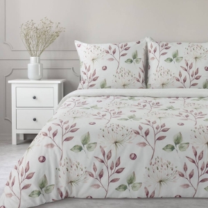 Komplet pościeli Sonia 100% bawełniana biała 220x200 w liście