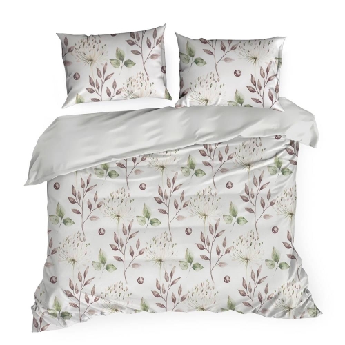 Komplet pościeli Sonia 100% bawełniana biała 220x200 w liście