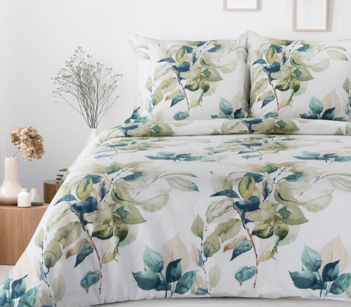Komplet pościeli białej Sonia 100% bawełniana 160x200 w liście