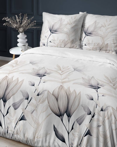 Pościel satyna bawełniana biała Home Satin 220x200 w delikatne kwiaty 